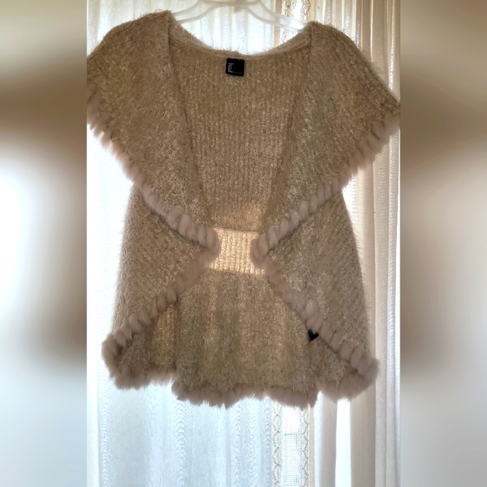 SALE! Ivory Love Token Genuine Rabbit Fur Trim Vest Women's Sz S Extra Stretchy